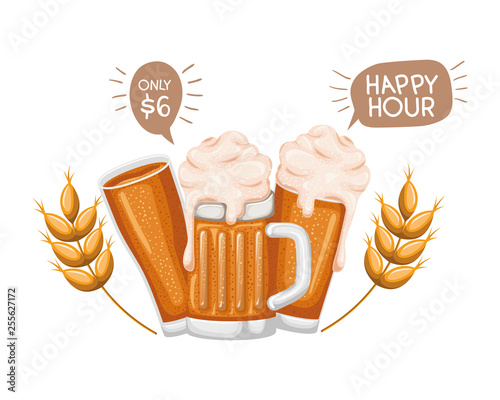 beer with foam and wheat isolated icon