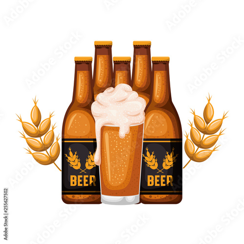 bottle of beer and glass isolated icon