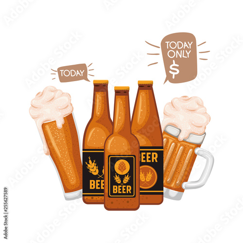 bottle of beer and glass isolated icon