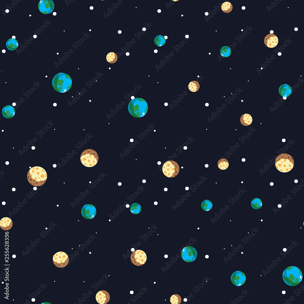 the planet earth and moon abstract Seamless pattern