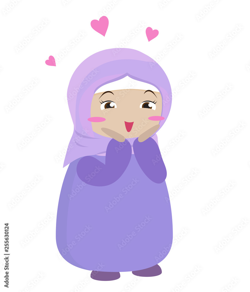 A Muslim woman holds her hands by her face. Vector illustration. A Muslim woman holds her hands by her face. Vector illustration.