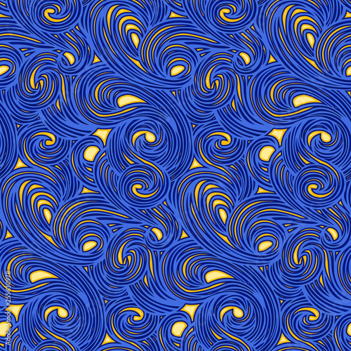 Seamless vector pattern. Swirling swirl pattern in the style of Van Gogh post-impressionism. Design wallpaper, fabrics, postal packaging.