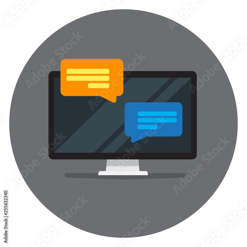 Vector screen image with popup notification windows. The idea of communication is remotely via smartphones and laptops.