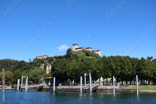 Rocca d'Angera in Angera view from Lake Maggiore, Italy