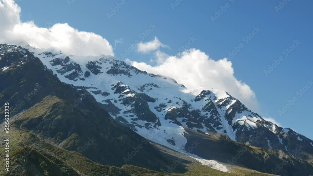Panning the peak of mount Cook covered by cloud. Panning the peak of mount Cook covered by cloud.