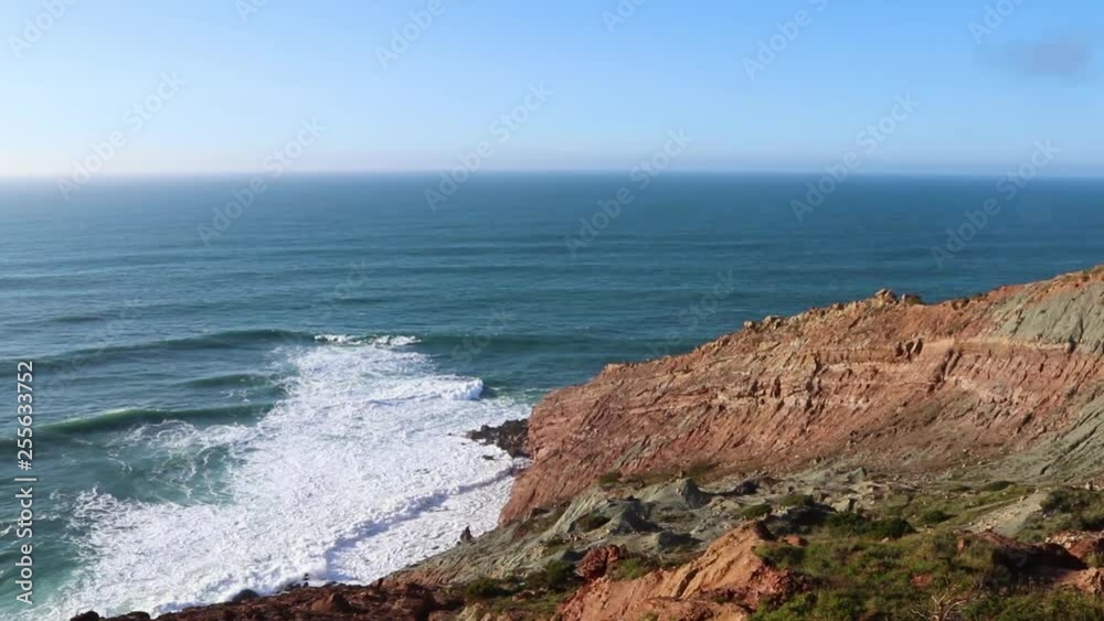 Static shot of the waves at the top a cliff over São Martinho do Porto Beach in Portugal Static shot of the waves at the top a cliff over São Martinho do Porto Beach in Portugal