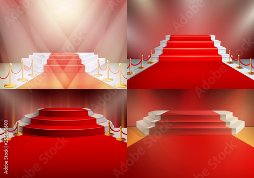 set of red carpets under the lighting at the awards ceremony, vector illustration