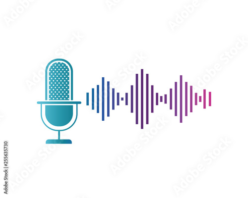 microphone with sound wave isolated icon
