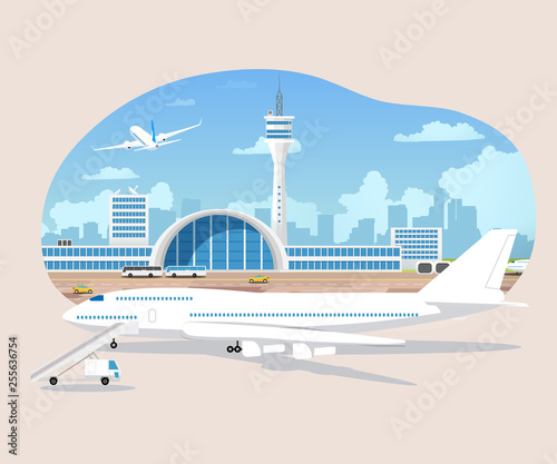 Airliners Waiting And Takeoff In Airport Vector