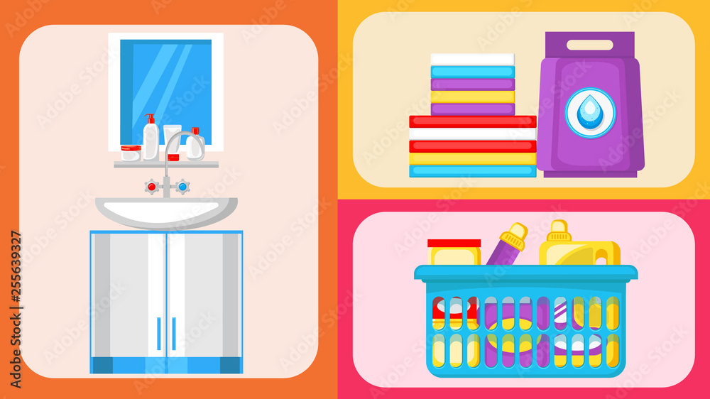 House Cleaning Supplies Flat Illustrations Set