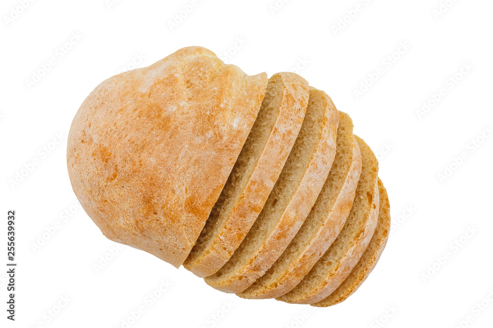 Fresh sliced ciabatta bread on a white background Fresh sliced ciabatta bread on a white background