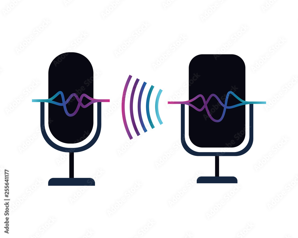 microphone with sound wave isolated icon microphone with sound wave isolated icon