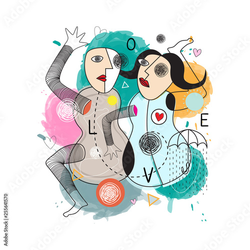 girl and boy with abstract design for print, cover and more