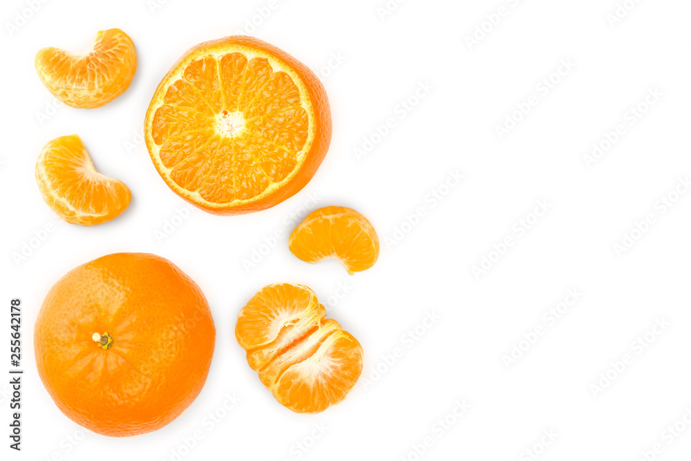 tangerine or mandarin isolated on white background with copy space for your text. Top view. Flat lay tangerine or mandarin isolated on white background with copy space for your text. Top view. Flat lay