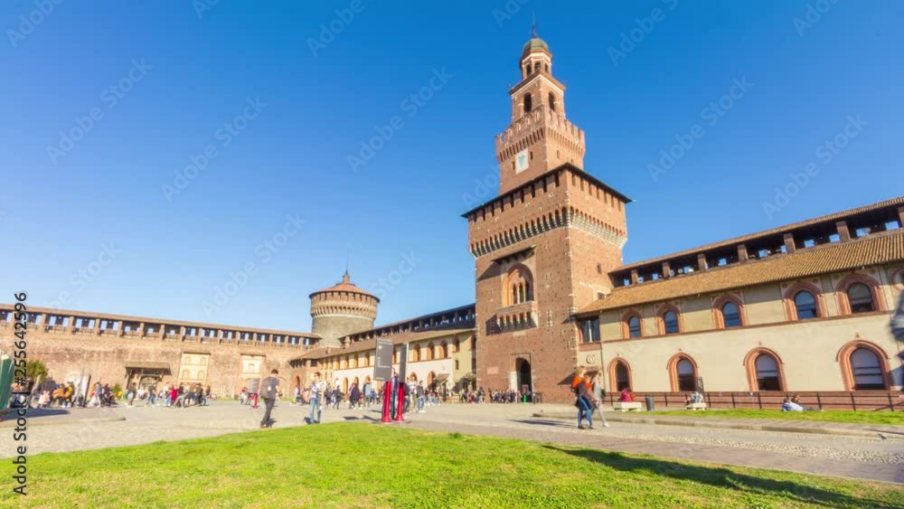 Inside the Sforza Castle, Milan, Italy. Time lapse video.