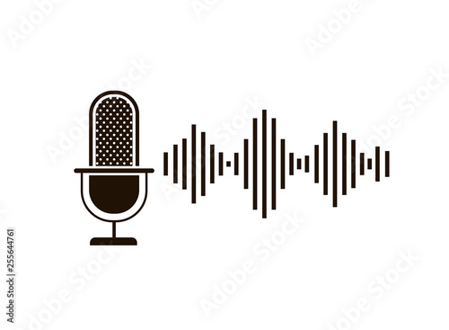 microphone with sound wave isolated icon