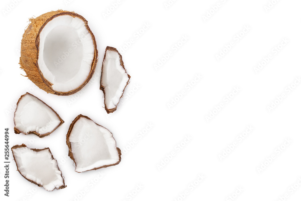 coconut isolated on white background with copy space for your text. Top view. Flat lay coconut isolated on white background with copy space for your text. Top view. Flat lay