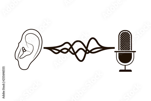 ear with sound wave and microphone