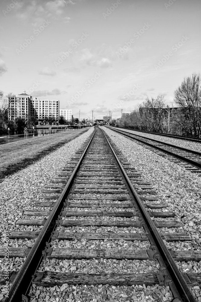 empty railroad train tracks