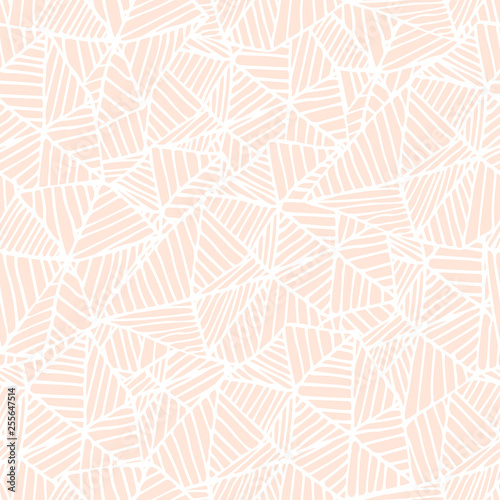 Cute pastel pink on white linear doodle triangle seamless pattern. Hand drawn stripped triangular background. Infinity geometrical wallpaper, wrapping paper, fabric, textile. Vector illustration.