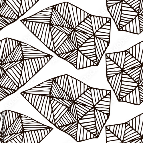 Abstract seamless pattern with doodle triangles, hand drawn black and white geometrical thin line background. Vector illustration.