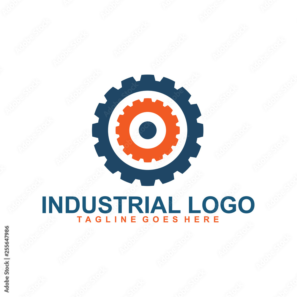 Industrial logo design vector template with gear icon