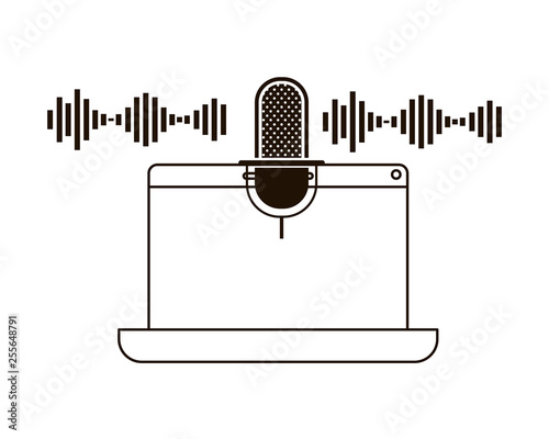 laptop with voice assistant icon