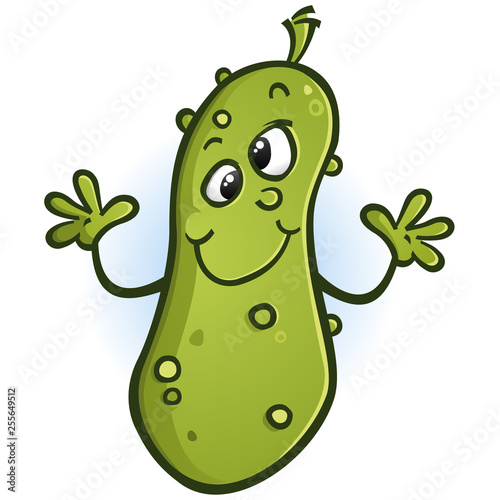 Childlike Pickle Cartoon Character Waving his Hands