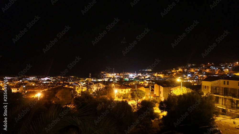 Mediterranean costal town in Turkey at night