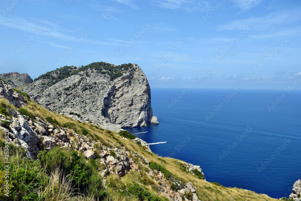Beautiful sea bay and mountains, Cala Figuera on Cap Formentor, Mallorca