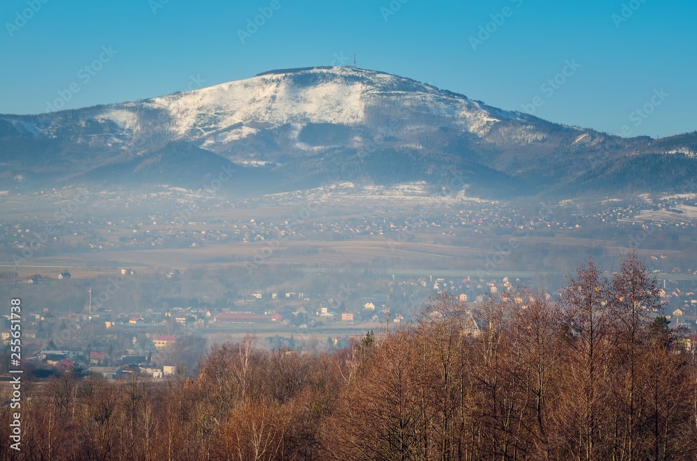 Beautiful winter landscape. vIew of a beautiful snow-covered big mountain.