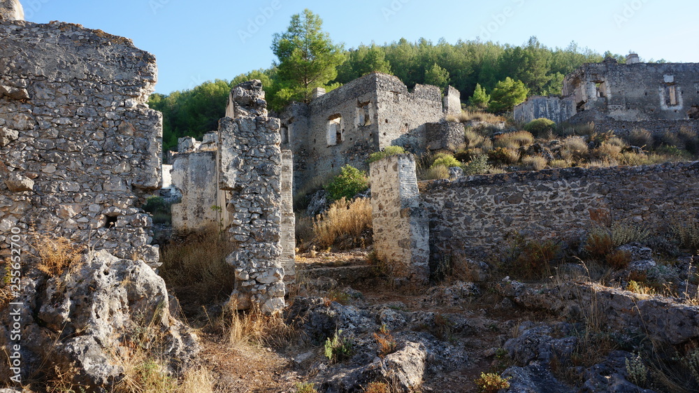 Empty Houses in Kayakoy Ghost Town, Turkey Empty Houses in Kayakoy Ghost Town, Turkey