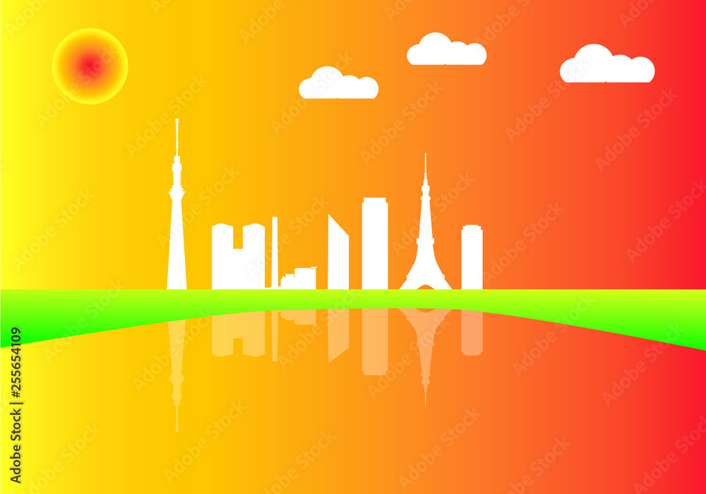Tokyo city skyline in colorful background