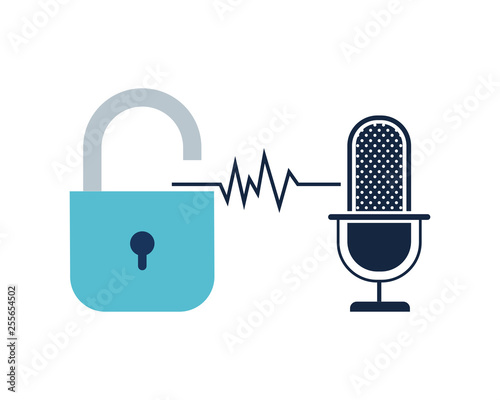 security padlock and microphone isolated icon
