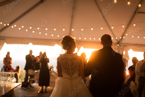 Obraz na plátne Bride and groom entering reception