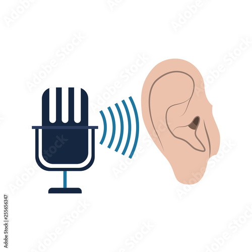 ear with sound wave and microphone
