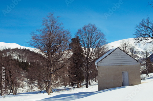 House in the snowy mountains © gmstockstudio