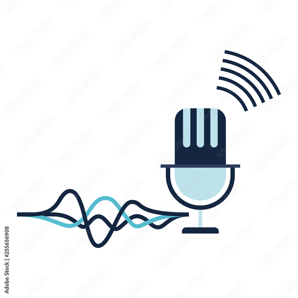 microphone with sound wave isolated icon microphone with sound wave isolated icon