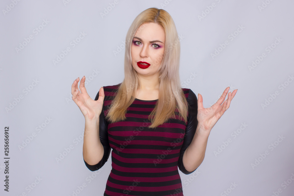 Blonde woman in red and black dress Blonde woman in red and black dress