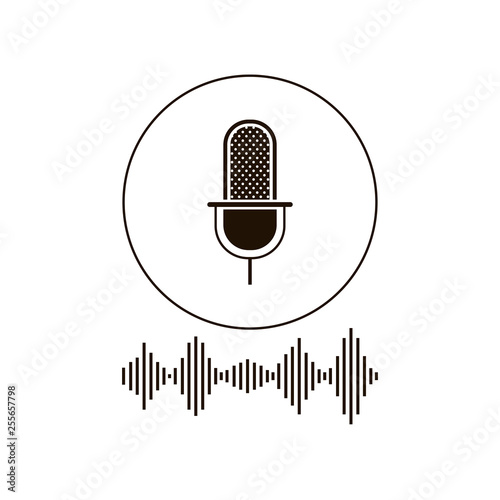 microphone with sound wave isolated icon