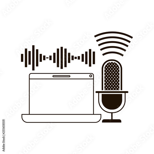 laptop with voice assistant icon
