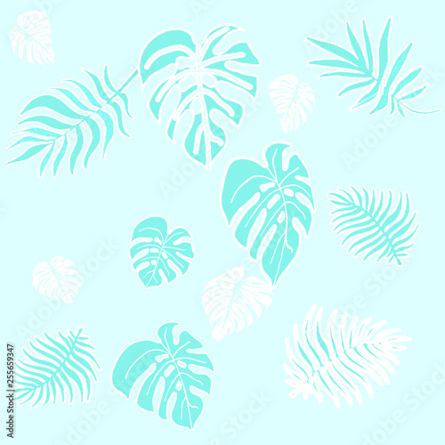 Tropical green leaves seamless pattern pink background. Exotic wallpaper