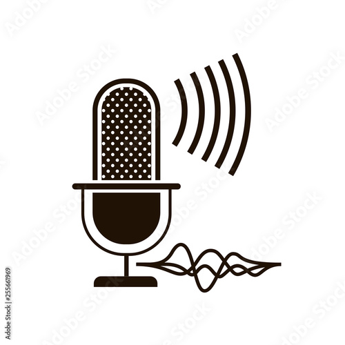 microphone with sound wave isolated icon