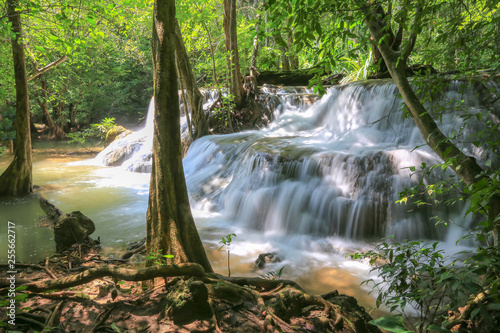 Huai Mae Khamin Waterfall (Khuean Srinagarindra National Park),tropical forest,beautiful waterfall and popular with tourists for a holiday at Kanchanaburi,Thailand