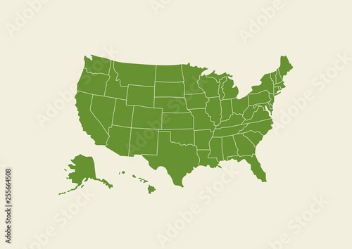 green USA Map isolated on white background