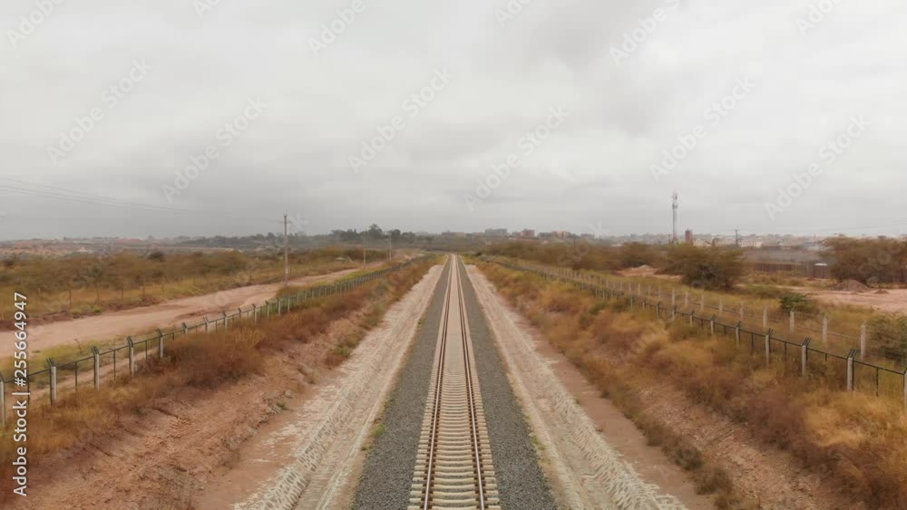 The Madaraka express train line from Mombasa to Nairobi, near the terminal in Nairobi. Aerial shots. The Madaraka express train line from Mombasa to Nairobi, near the terminal in Nairobi. Aerial shots.