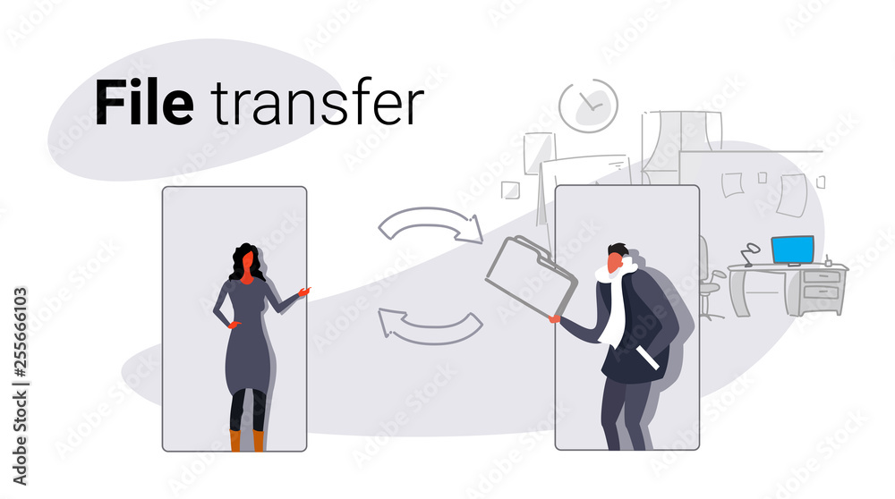couple using mobile online application businesspeople sharing private data confidential documents file transfer concept modern office interior sketch doodle horizontal couple using mobile online application businesspeople sharing private data confidential documents file transfer concept modern office interior sketch doodle horizontal