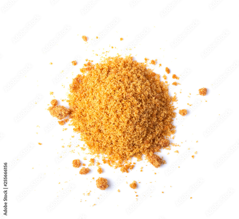 Brown cane sugar isolated on white background. top view Brown cane sugar isolated on white background. top view