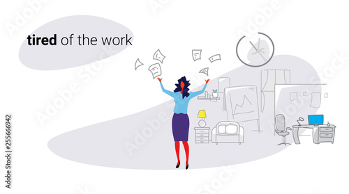 unsatisfied woman boss throwing papers documents bad job concept angry businesswoman employer modern office interior sketch doodle horizontal