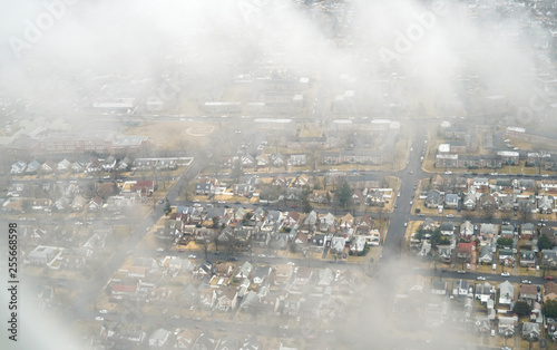 aerial view of residential area from above the cloud